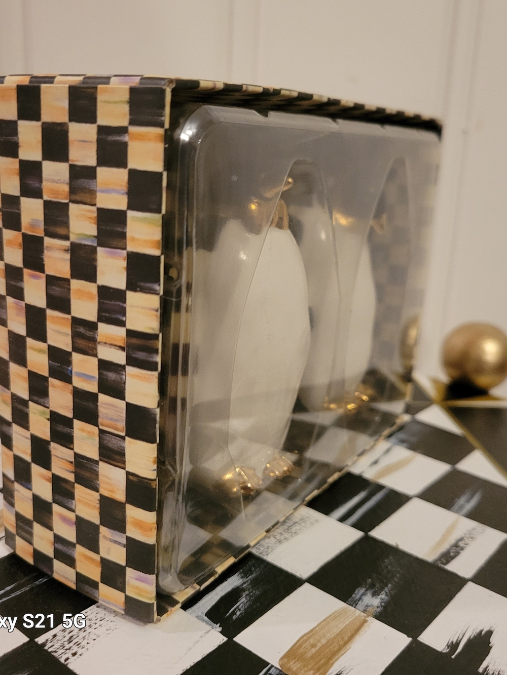 MacKenzie-Childs Black and White Check Penguin Salt & Pepper Shakers - Picture 6 of 7